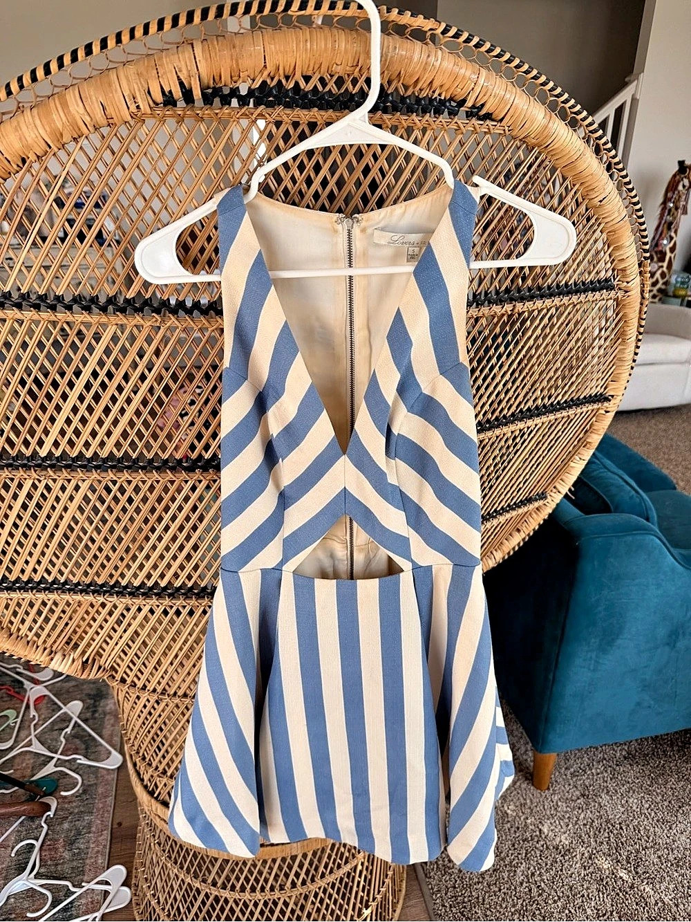 Lovers + Friends Honor Dress Striped Mini Blue & White Small